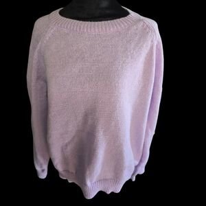 Purple Crew Neck Knit Sweater with Scalloped Edges